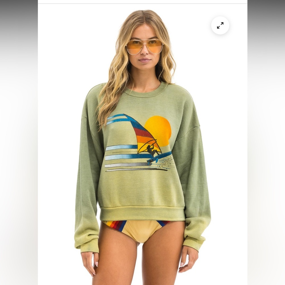Aviator Nation Olive Green Surf Graphic Sweatshirt